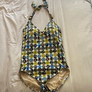 Lands' End Women's One Piece Swimsuit - Blue and Green Floral